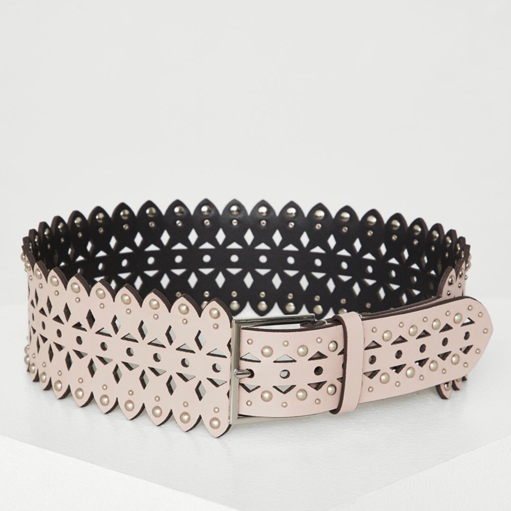 BCBG Studded Pink Leather Wide Belt Size S NWT